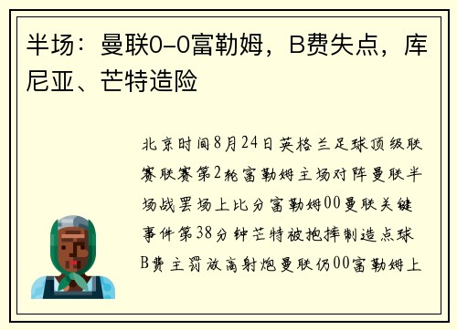半场：曼联0-0富勒姆，B费失点，库尼亚、芒特造险